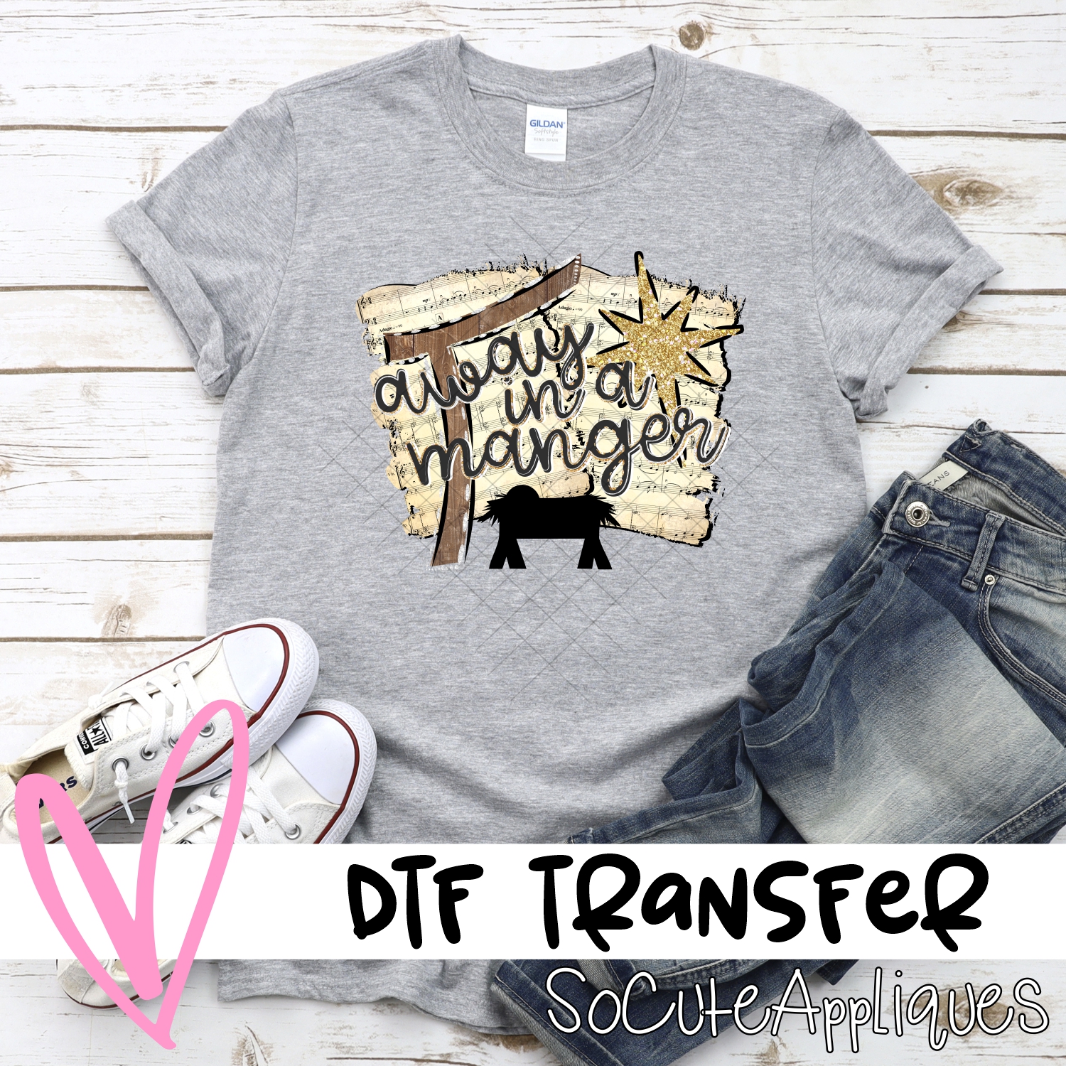 Away in a manger on music sheets *DTF* Transfer