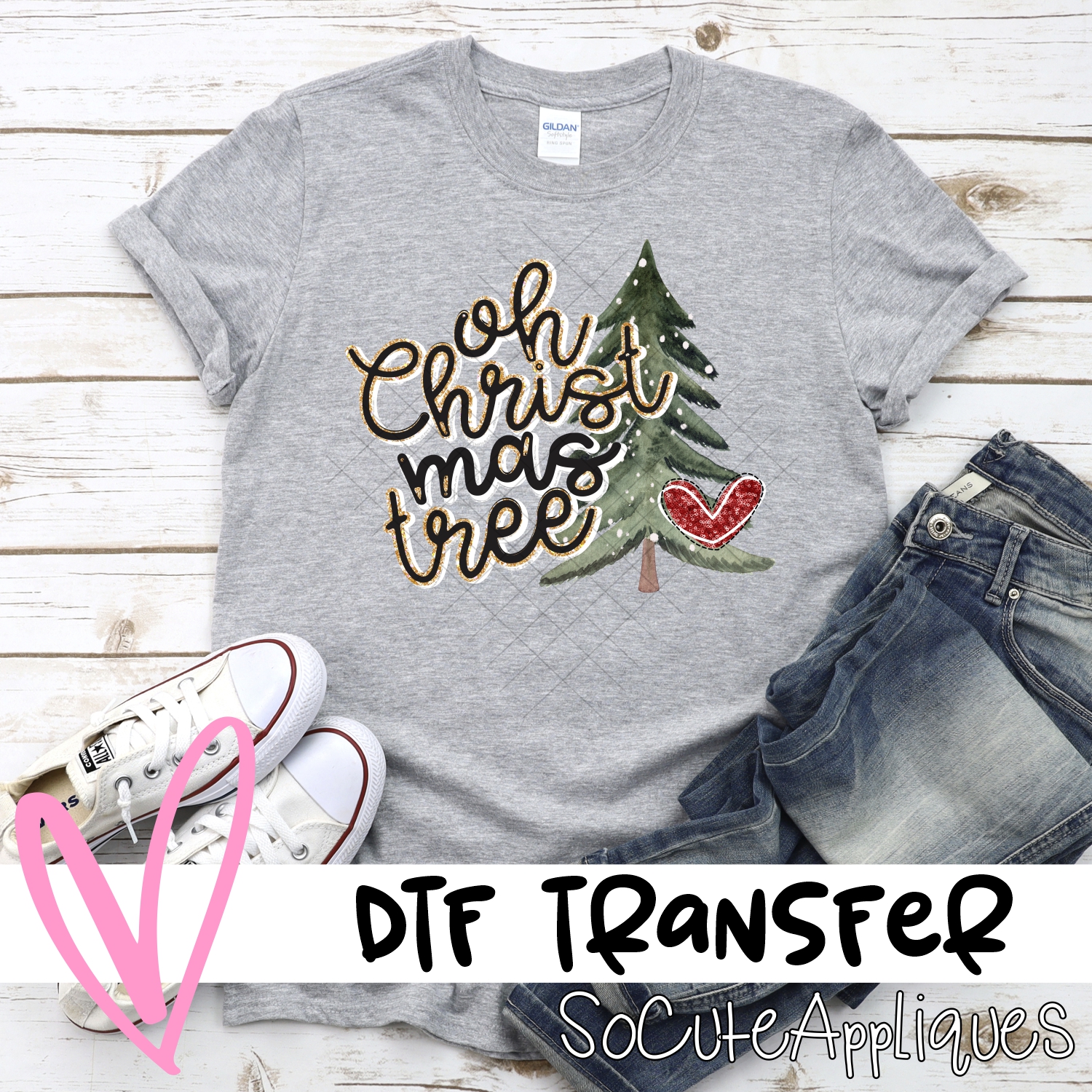 Oh Christmas tree tree red sequin heart *DTF* Transfer