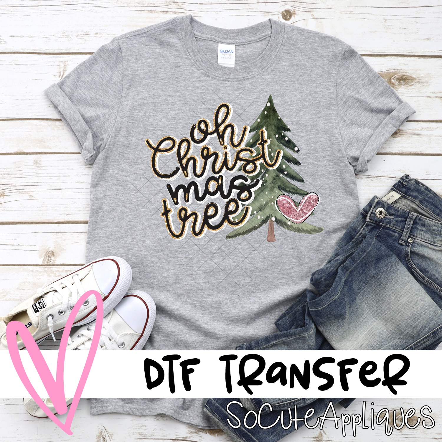 Oh Christmas tree tree pink sequin heart *DTF* Transfer