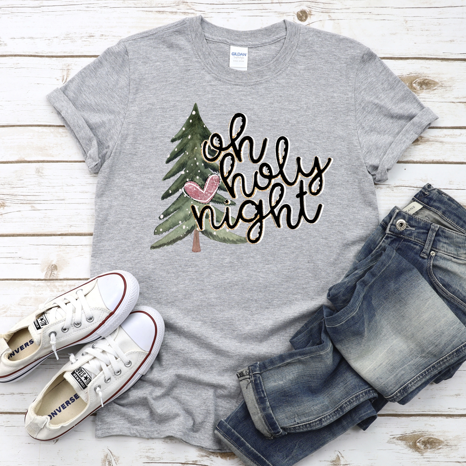 Oh holy night pink sequin heart *DTF* Transfer - Image 2