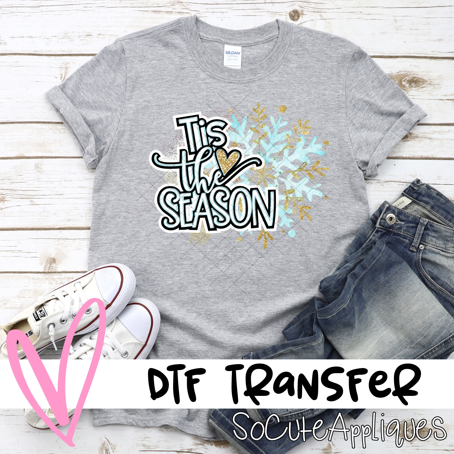 Tis the season blue and gold snowflake *DTF* Transfer