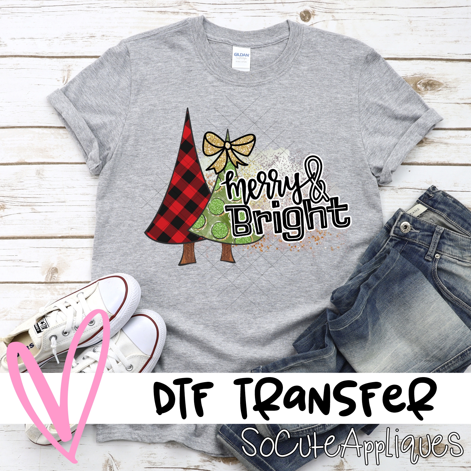 Merry and bright red plaid green tree *DTF* Transfer