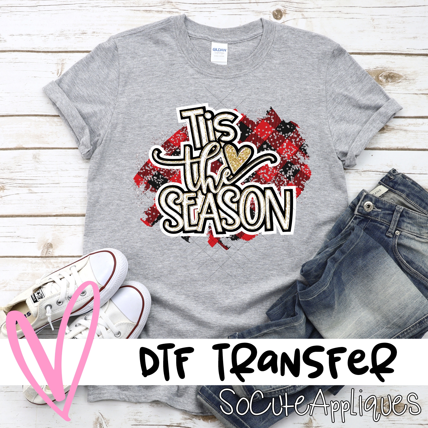 Tis the season red black plaid *DTF* Transfer