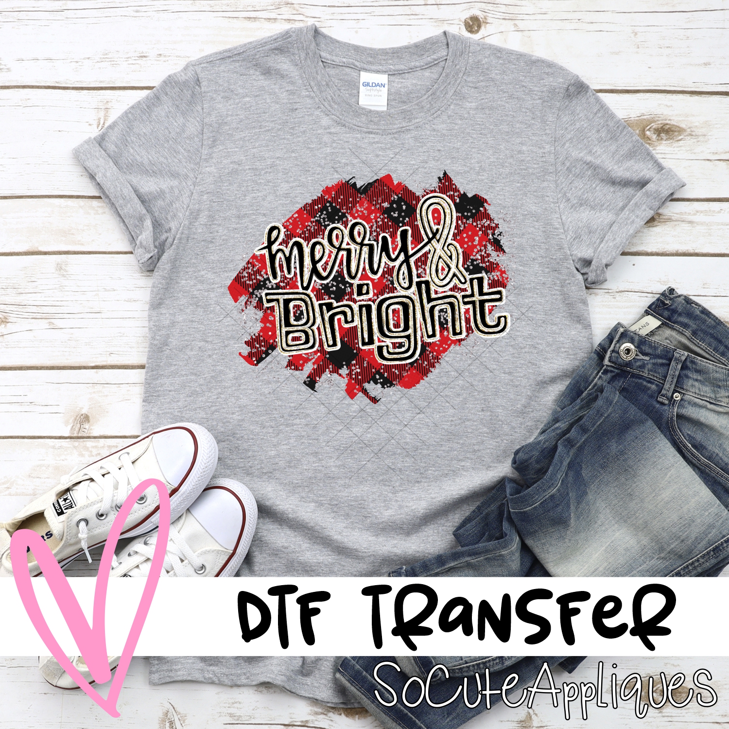 Merry and bright red black plaid *DTF* Transfer