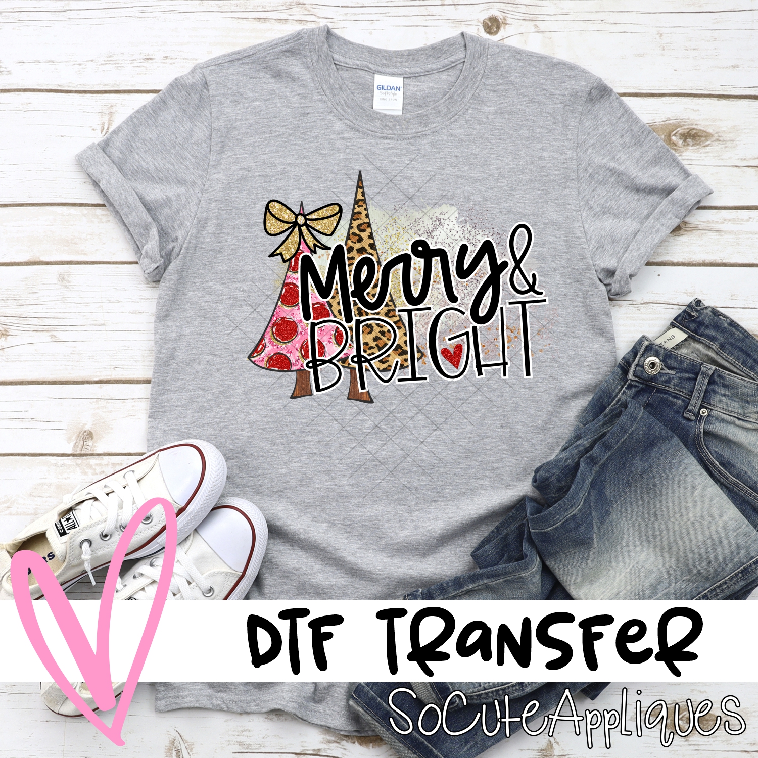 Merry and bright Pink polka dot leopard tree *DTF* Transfer