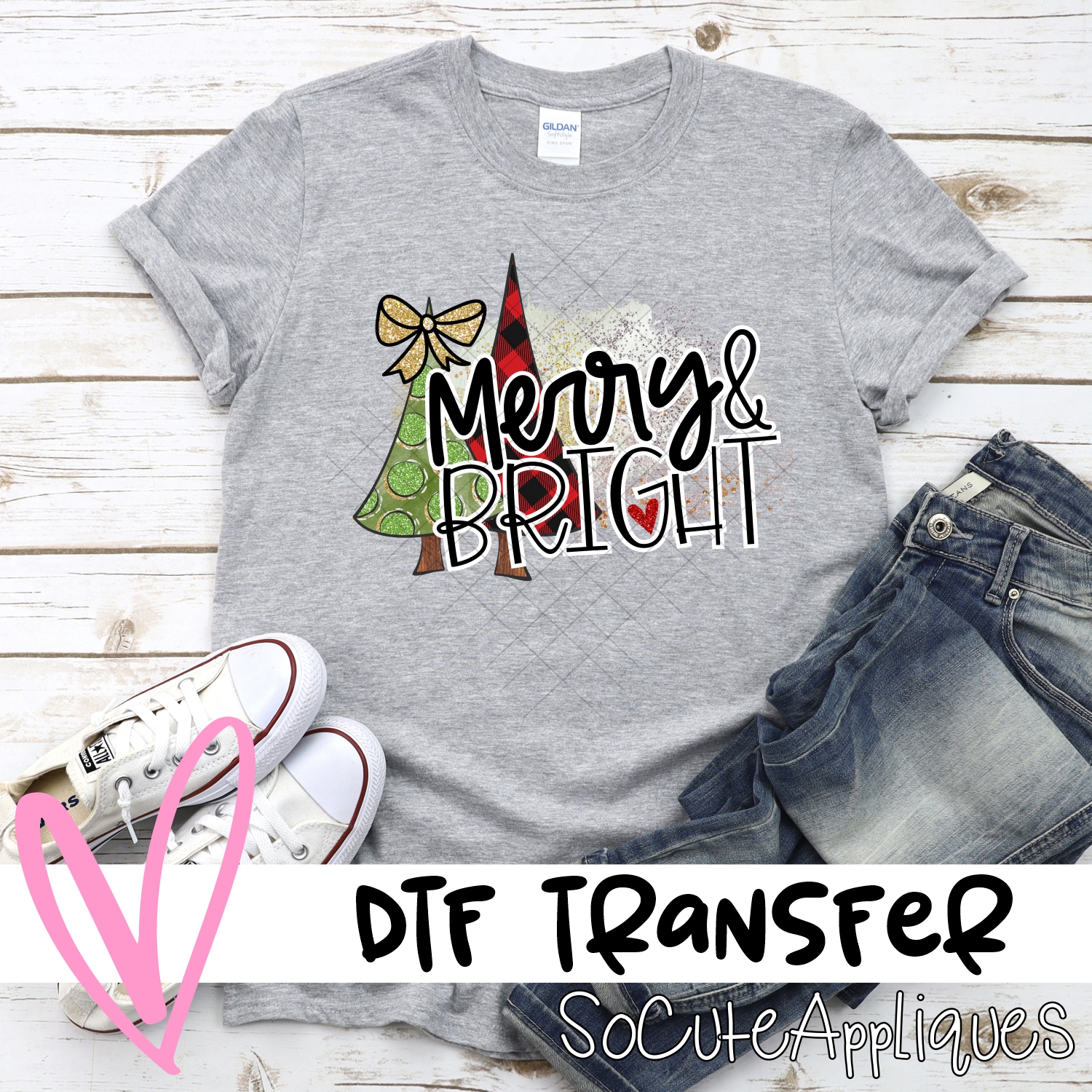 Merry and bright green polka dot plaid tree *DTF* Transfer
