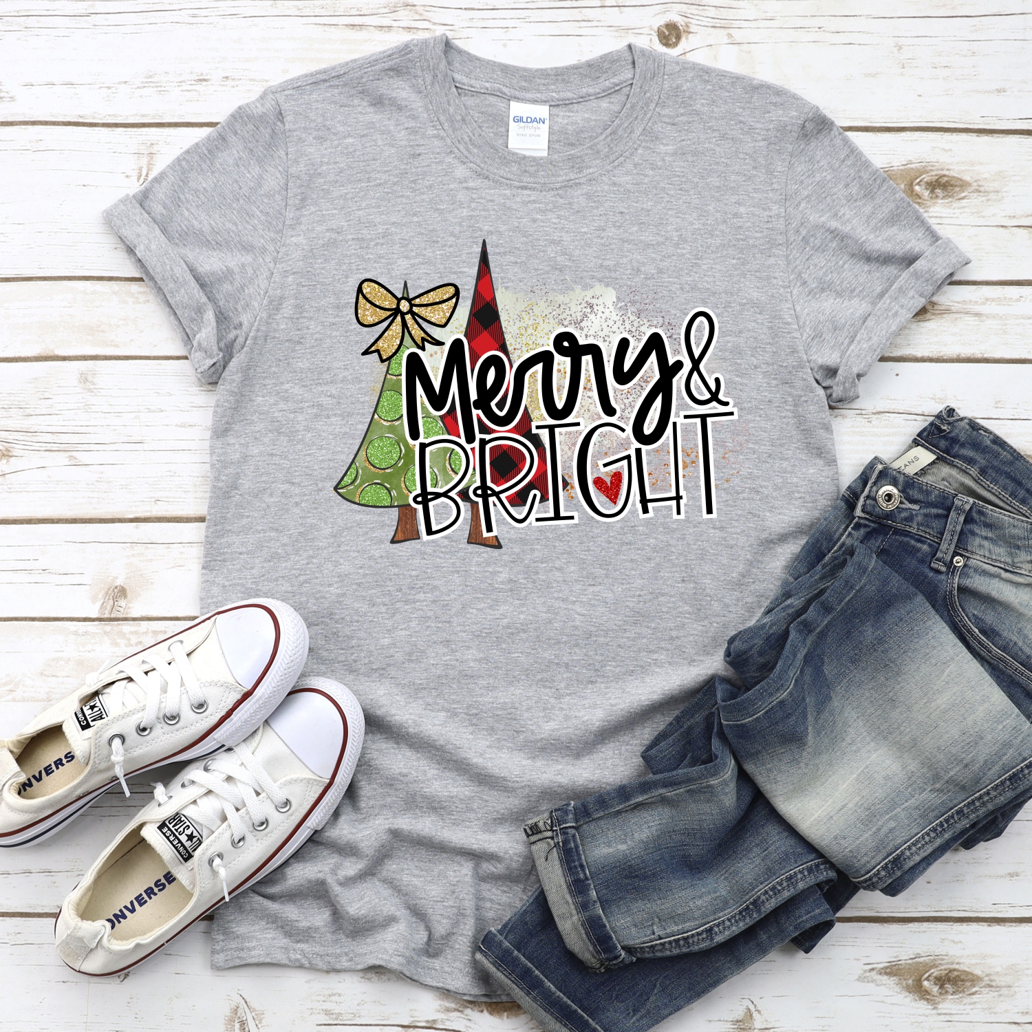 Merry and bright green polka dot plaid tree *DTF* Transfer - Image 2