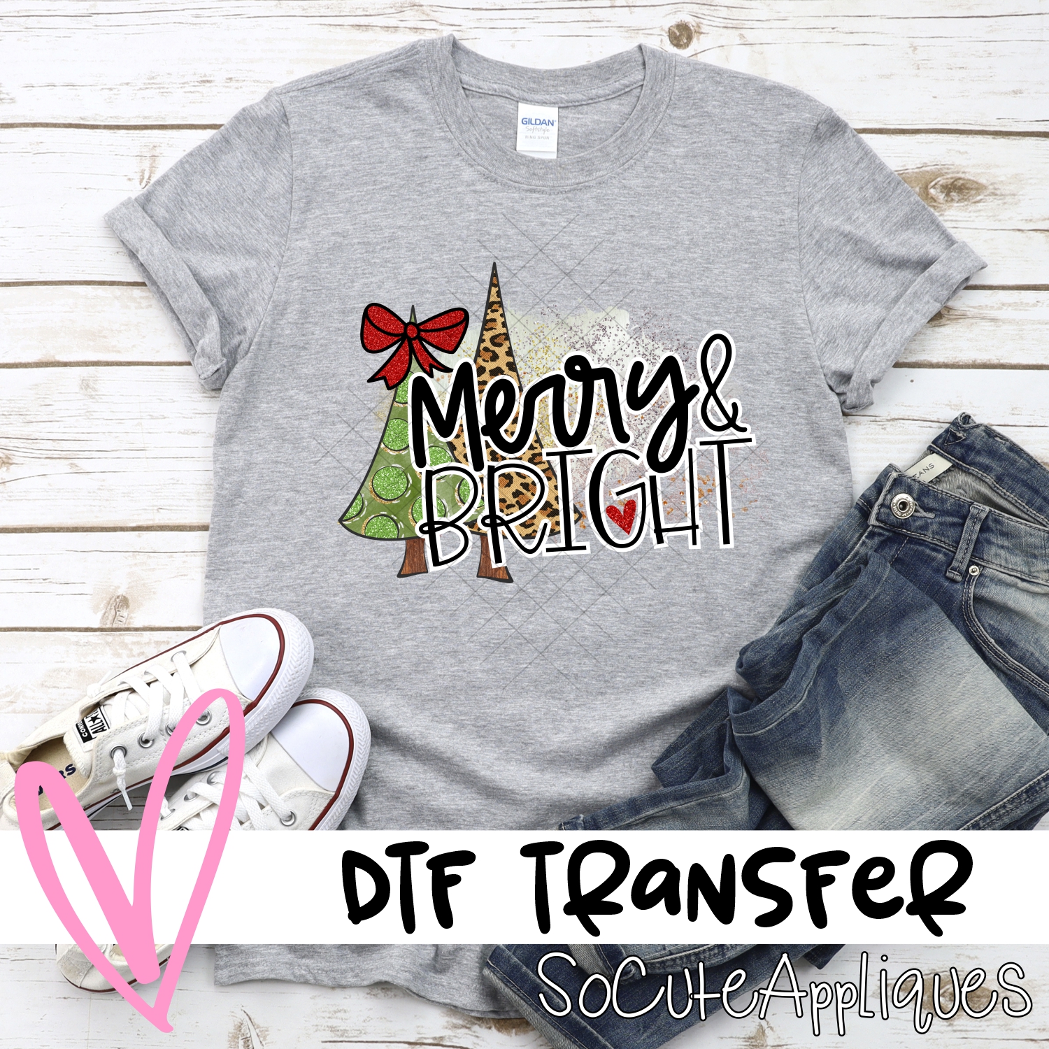 Merry and bright green polka dot leopard tree *DTF* Transfer