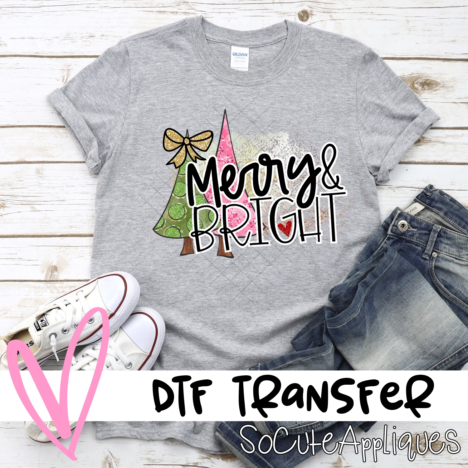 Merry and bright green polka dot pink tree *DTF* Transfer
