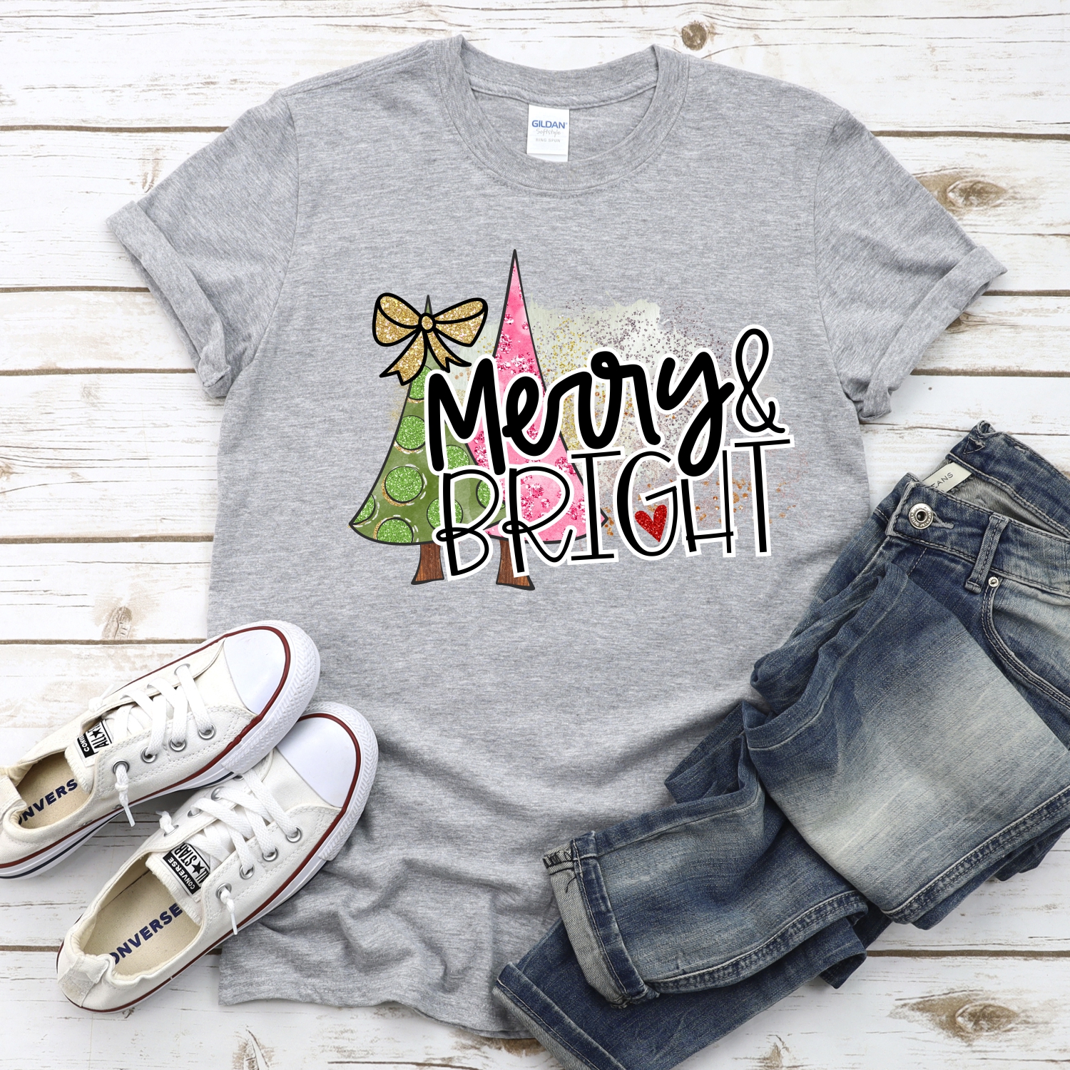 Merry and bright green polka dot pink tree *DTF* Transfer - Image 2