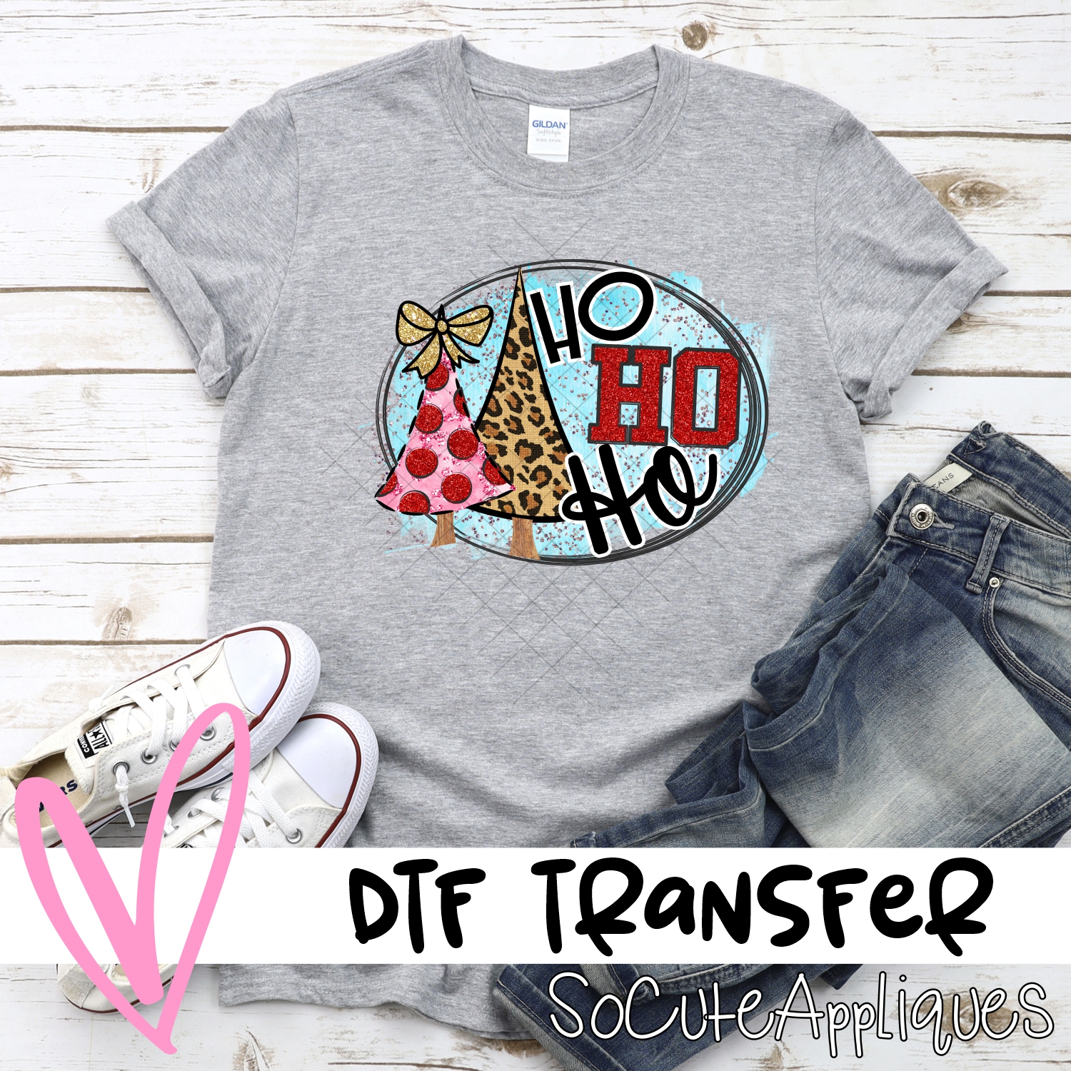 Ho ho ho circle pink and leopard *DTF* Transfer