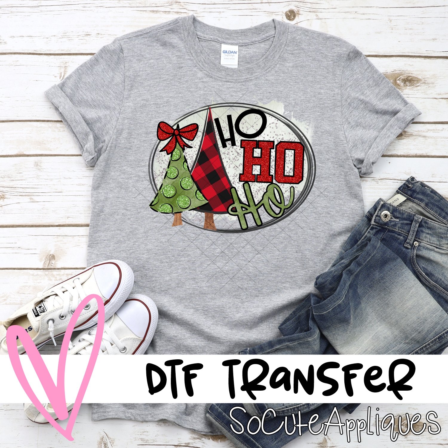 Ho ho ho circle Green red plaid *DTF* Transfer
