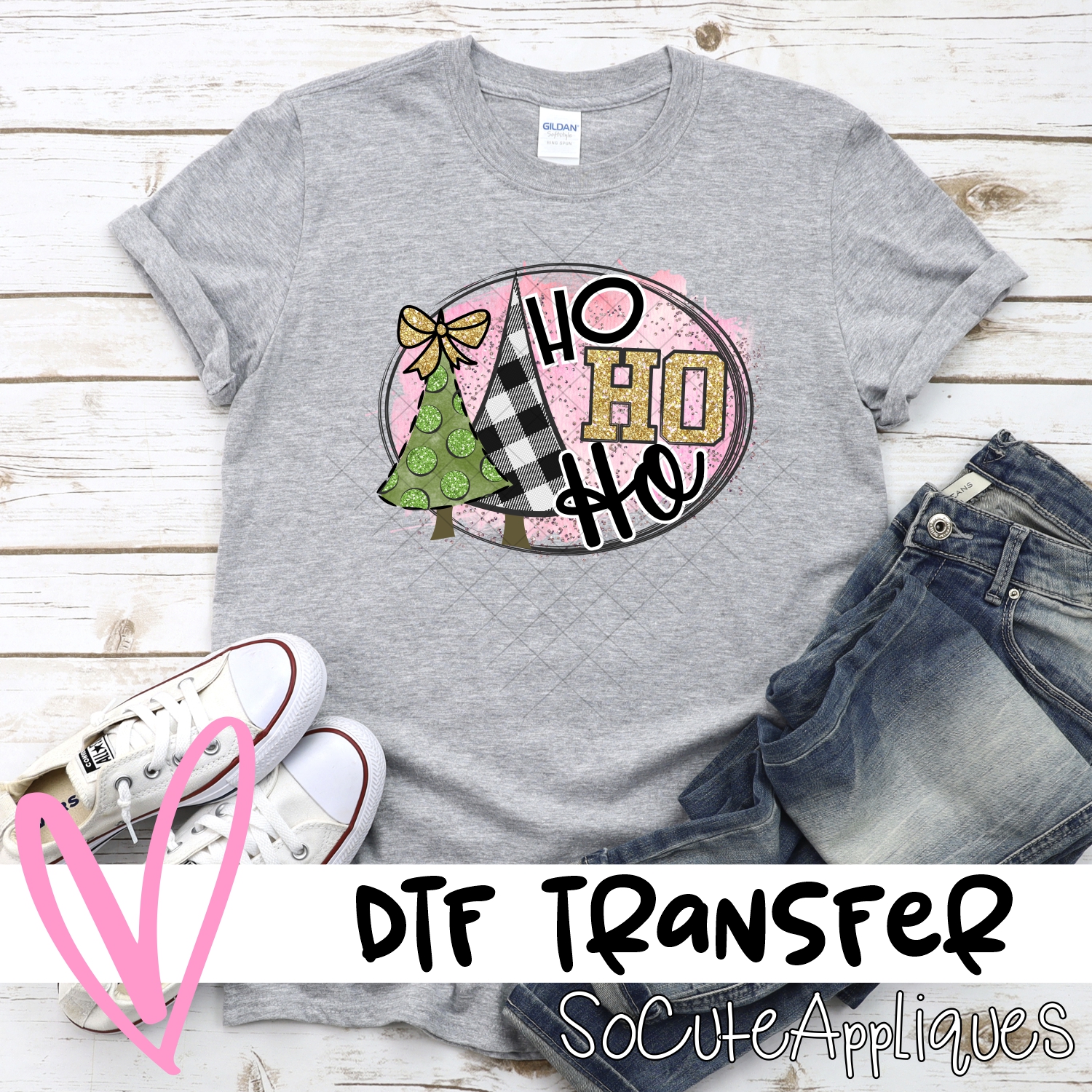 Ho ho ho circle Green black plaid *DTF* Transfer
