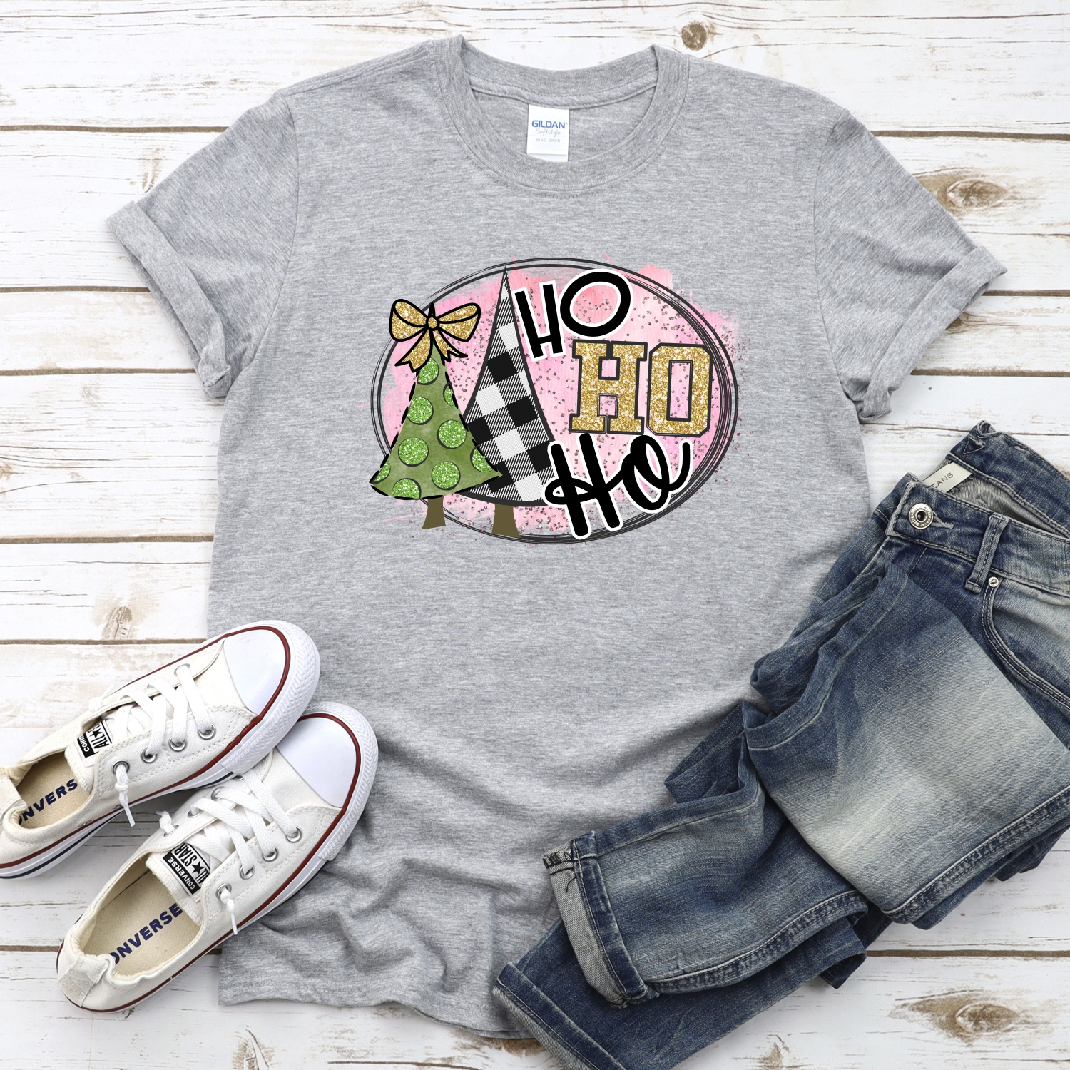 Ho ho ho circle Green black plaid *DTF* Transfer - Image 2