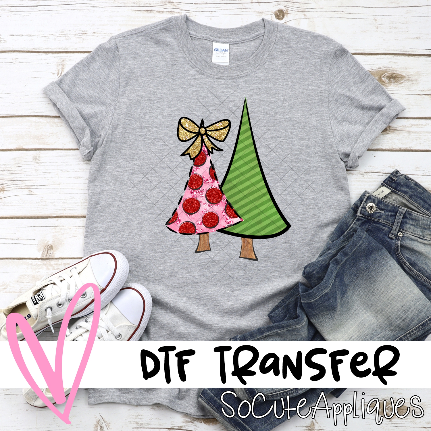 Pink green double tree *DTF* Transfer
