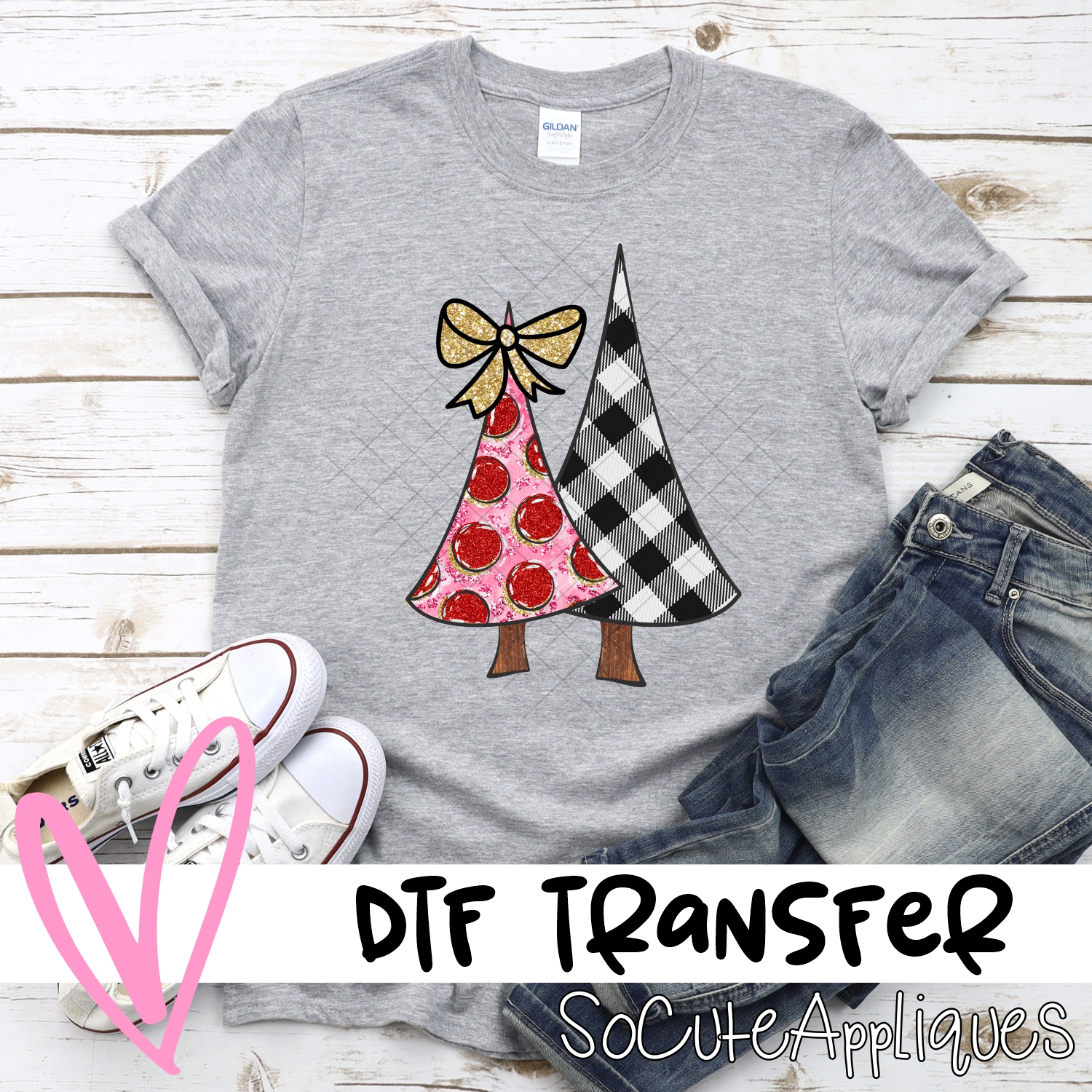 Pink black plaid double tree *DTF* Transfer