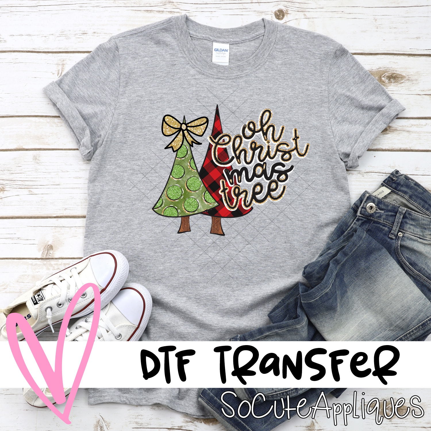 Oh Christmas tree Green Red plaid double tree *DTF* Transfer