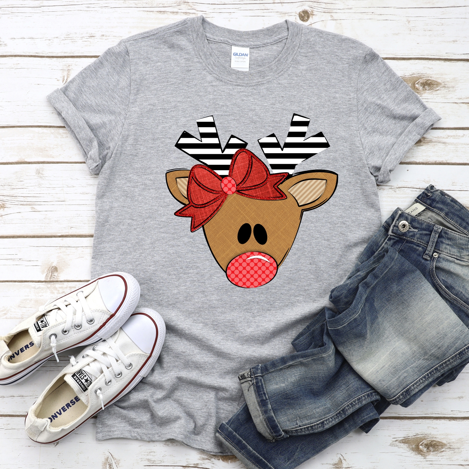 Triangle deer stripe antlers red bow *DTF* Transfer - Image 2