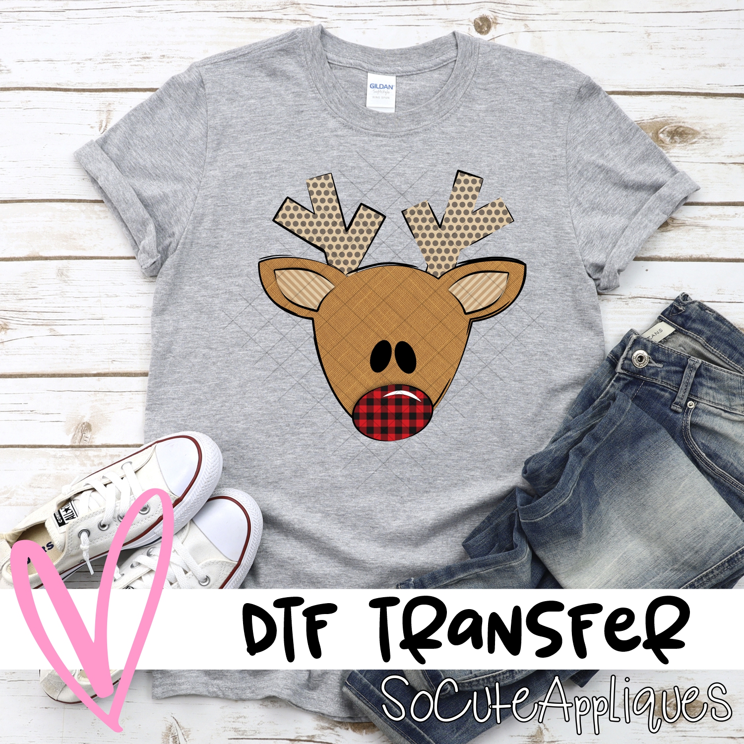 Triangle deer dot antlers plaid nose *DTF* Transfer