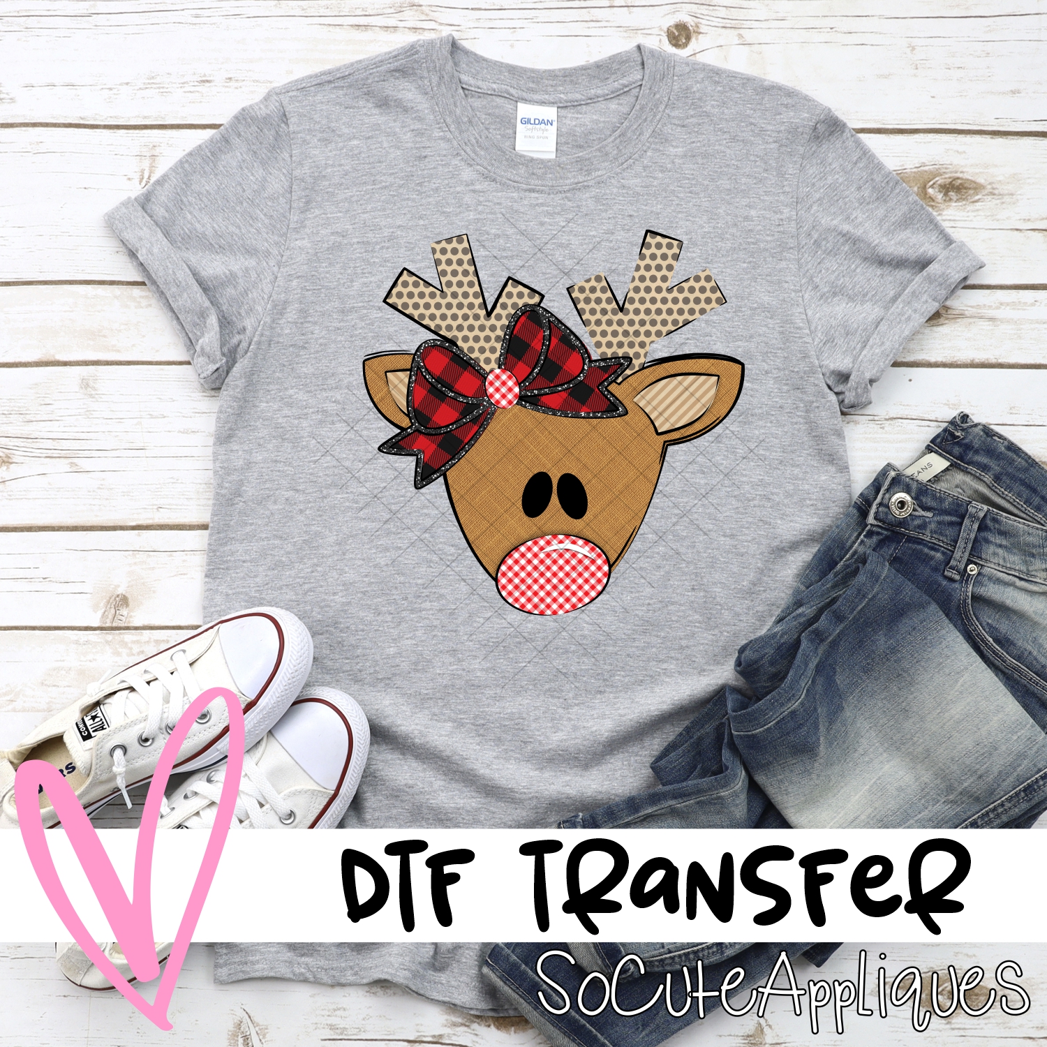 Triangle deer dot antlers plaid bow *DTF* Transfer