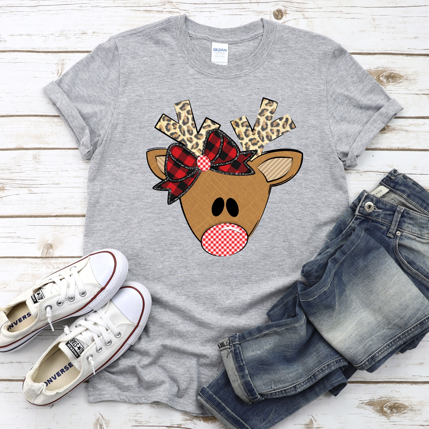 Triangle deer leopard antlers plaid bow *DTF* Transfer - Image 2