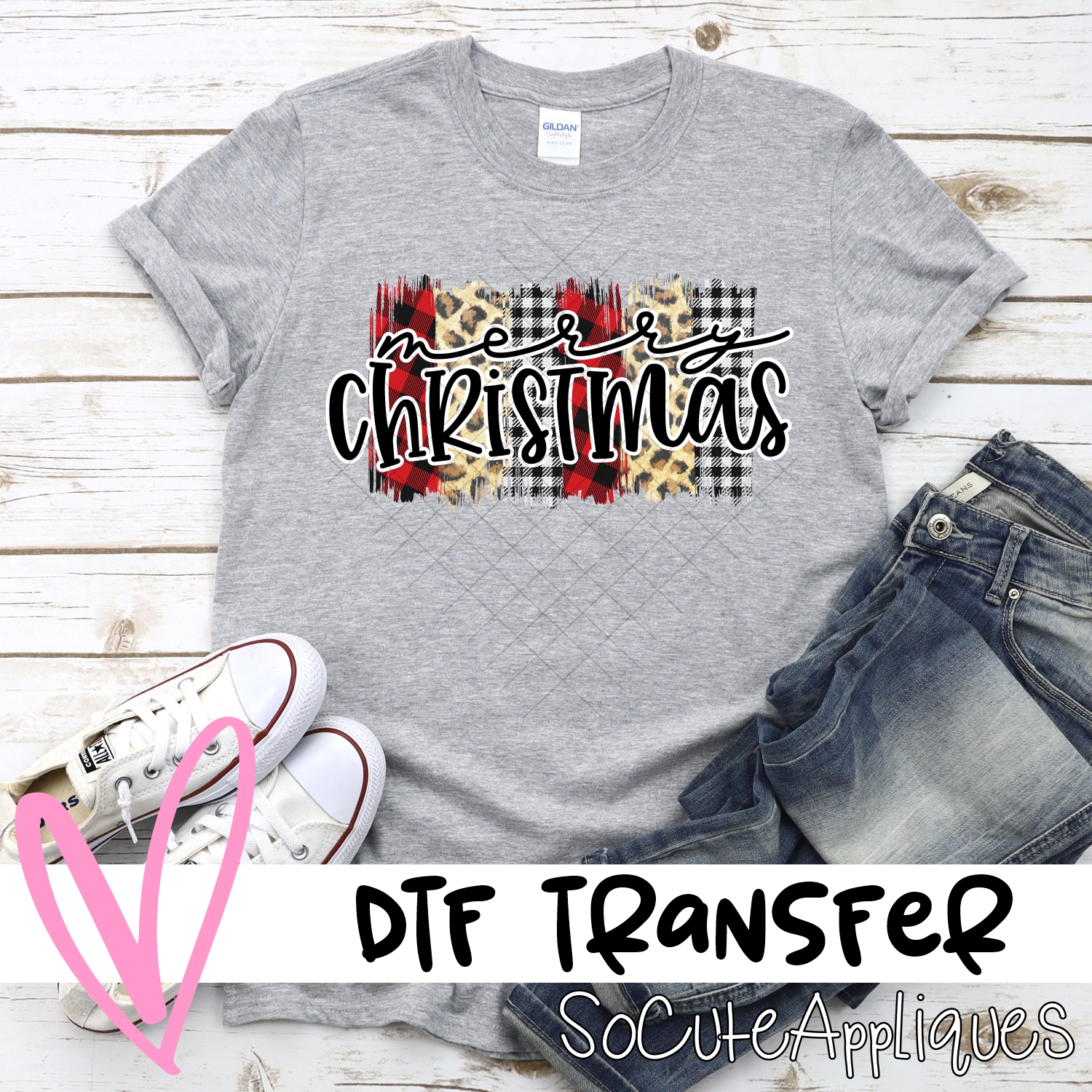 Merry Christmas red plaid swatches *DTF* Transfer