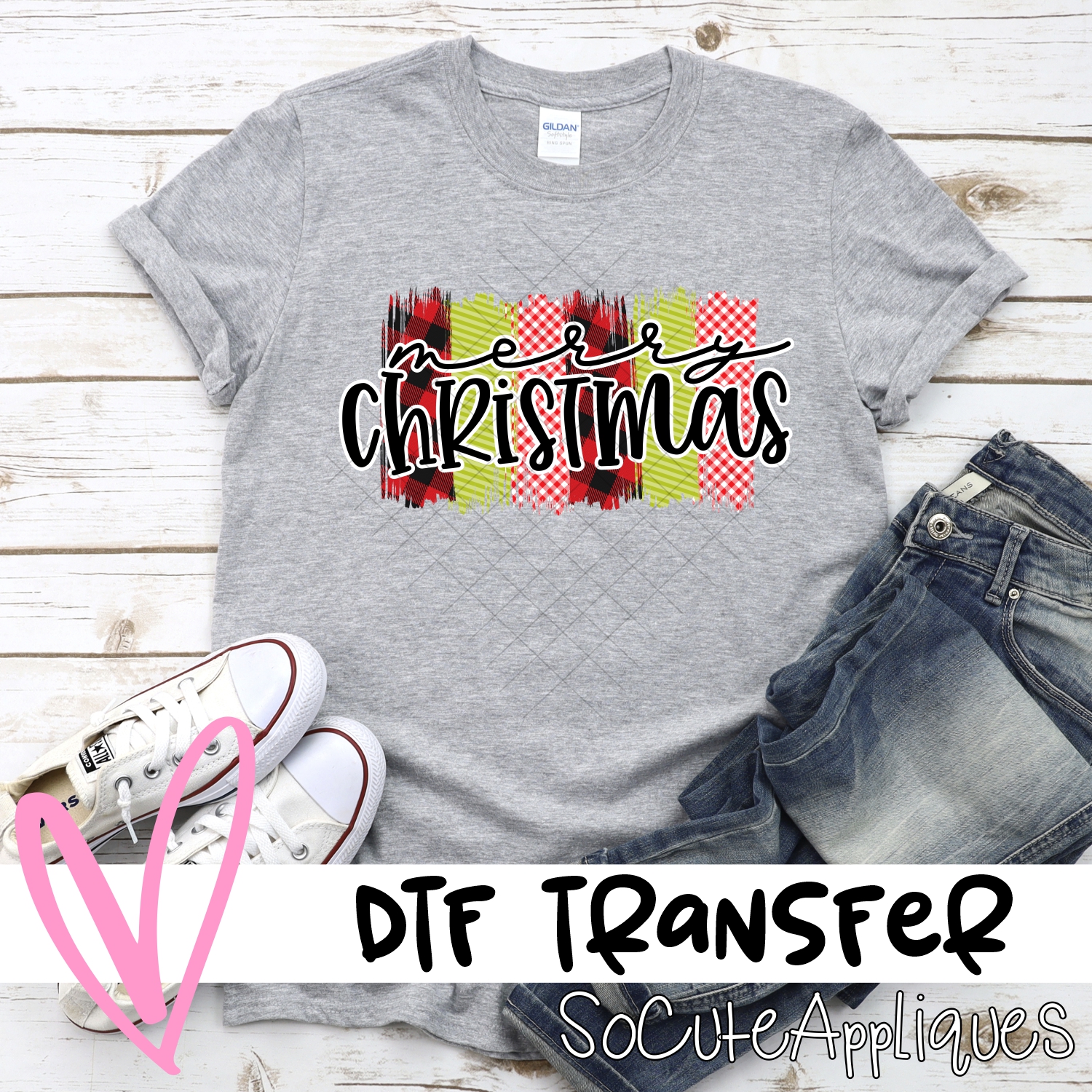 Merry Christmas red green plaid swatches *DTF* Transfer