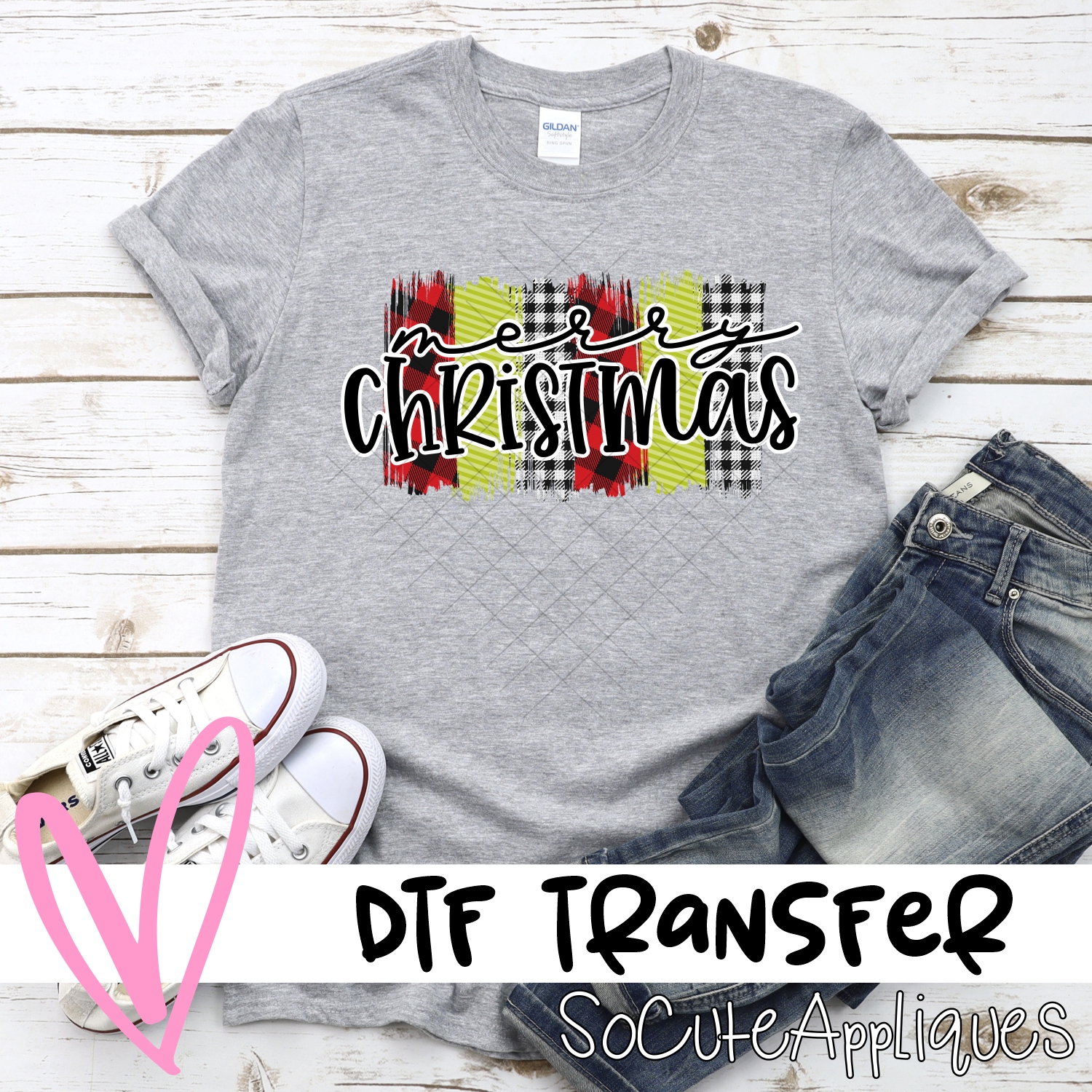 Merry Christmas red green black plaid swatches *DTF* Transfer