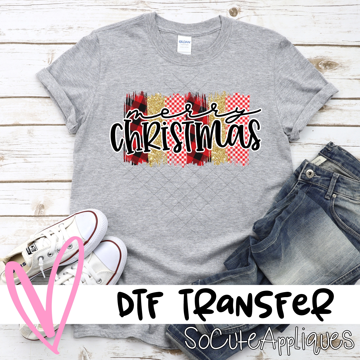Merry Christmas red gold plaid swatches *DTF* Transfer