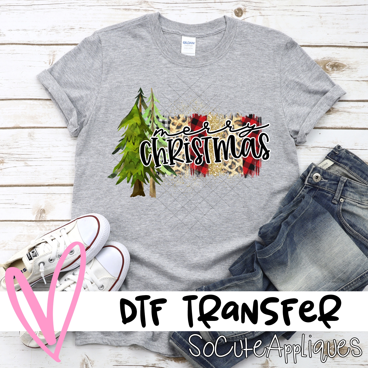 Merry Christmas red plaid swatches and trees *DTF* Transfer