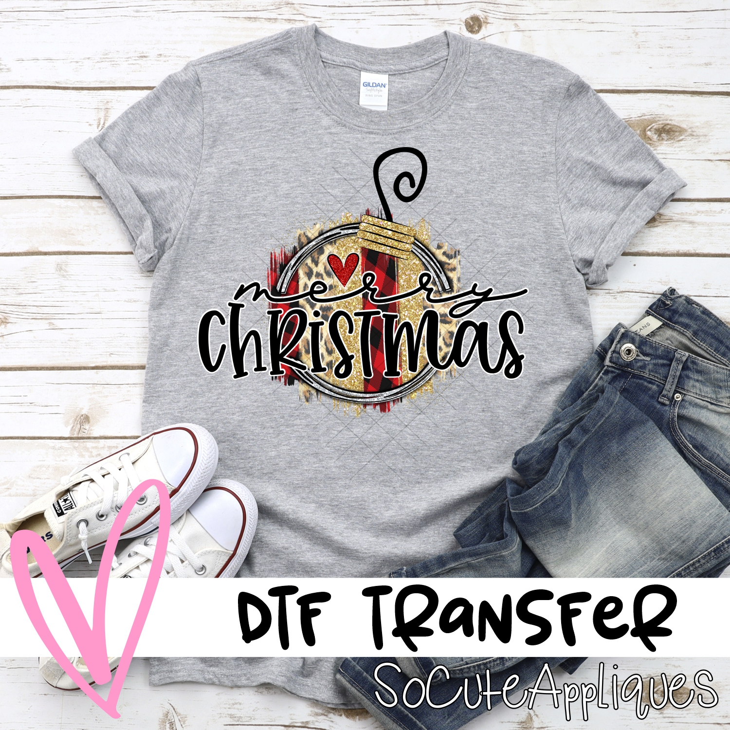 Merry Christmas Ball red gold leopard swatch *DTF* Transfer