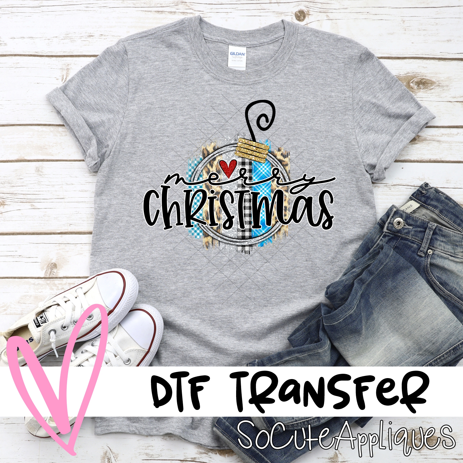 Merry Christmas Ball blue and silver swatch *DTF* Transfer