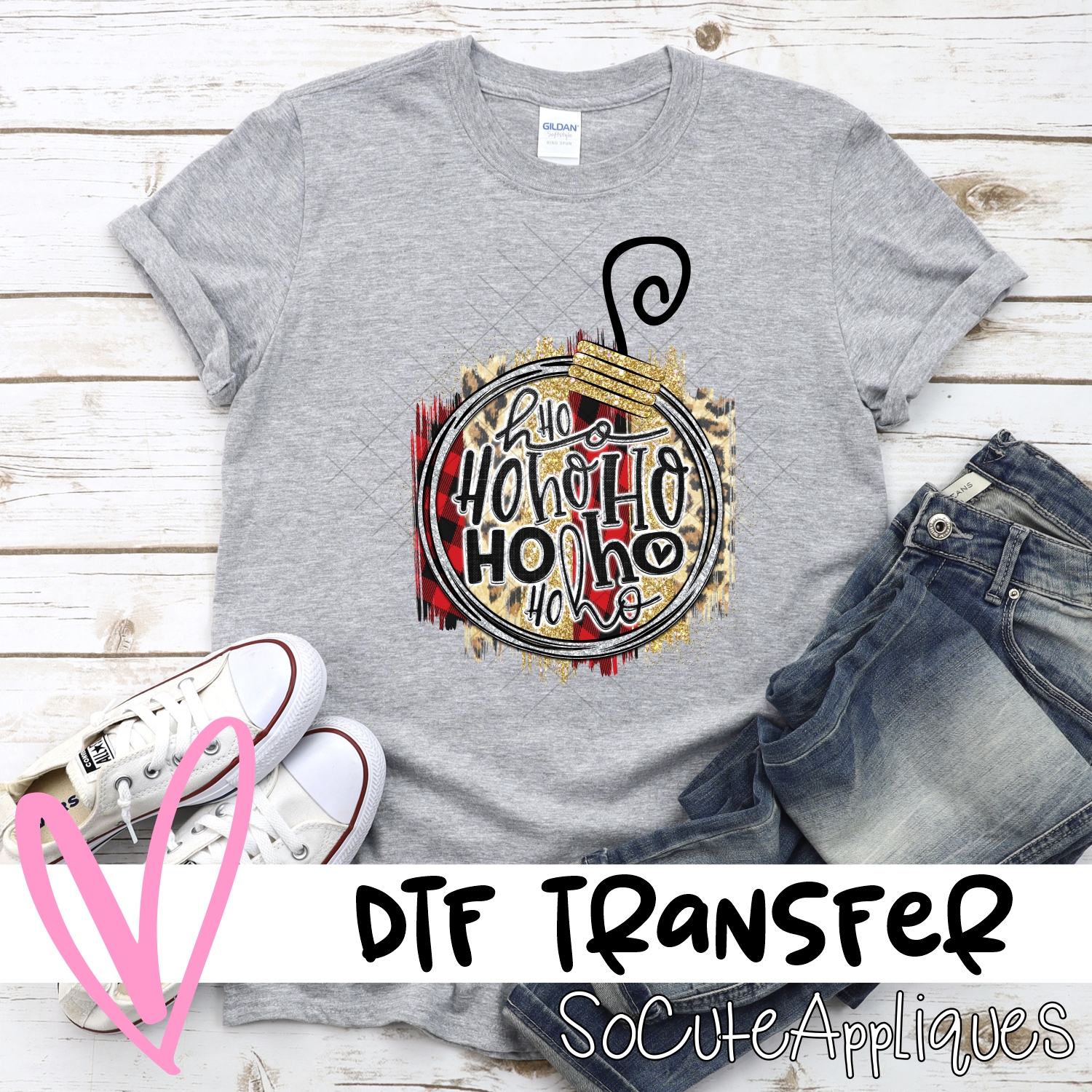 Ho ho ho Ball red gold leopard swatch *DTF* Transfer