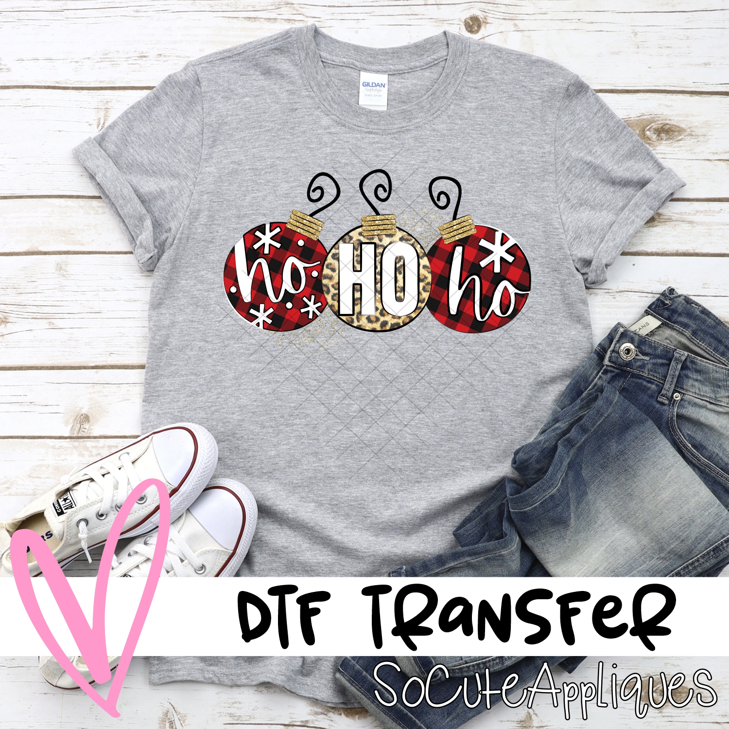 Ho ho ho red plaid leopard balls *DTF* Transfer
