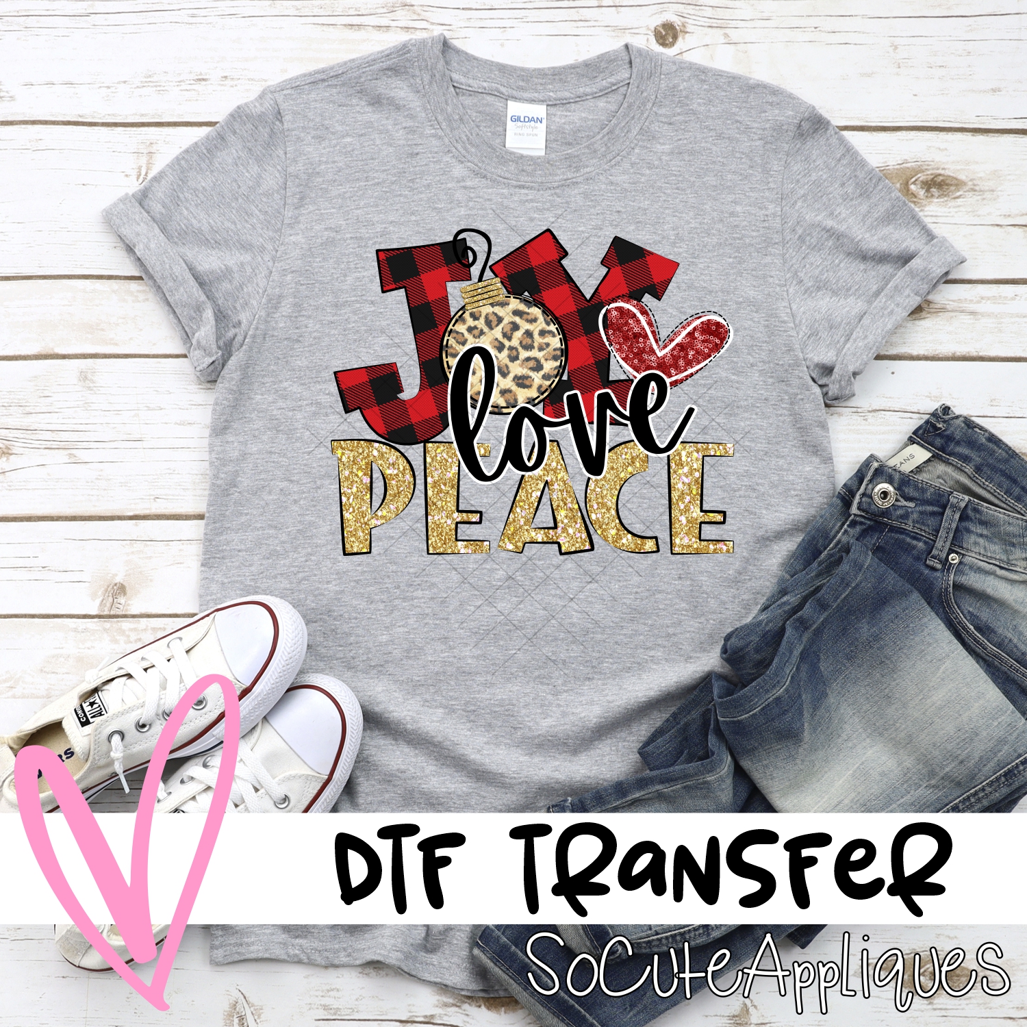 Joy love peace plaid leopard *DTF* Transfer