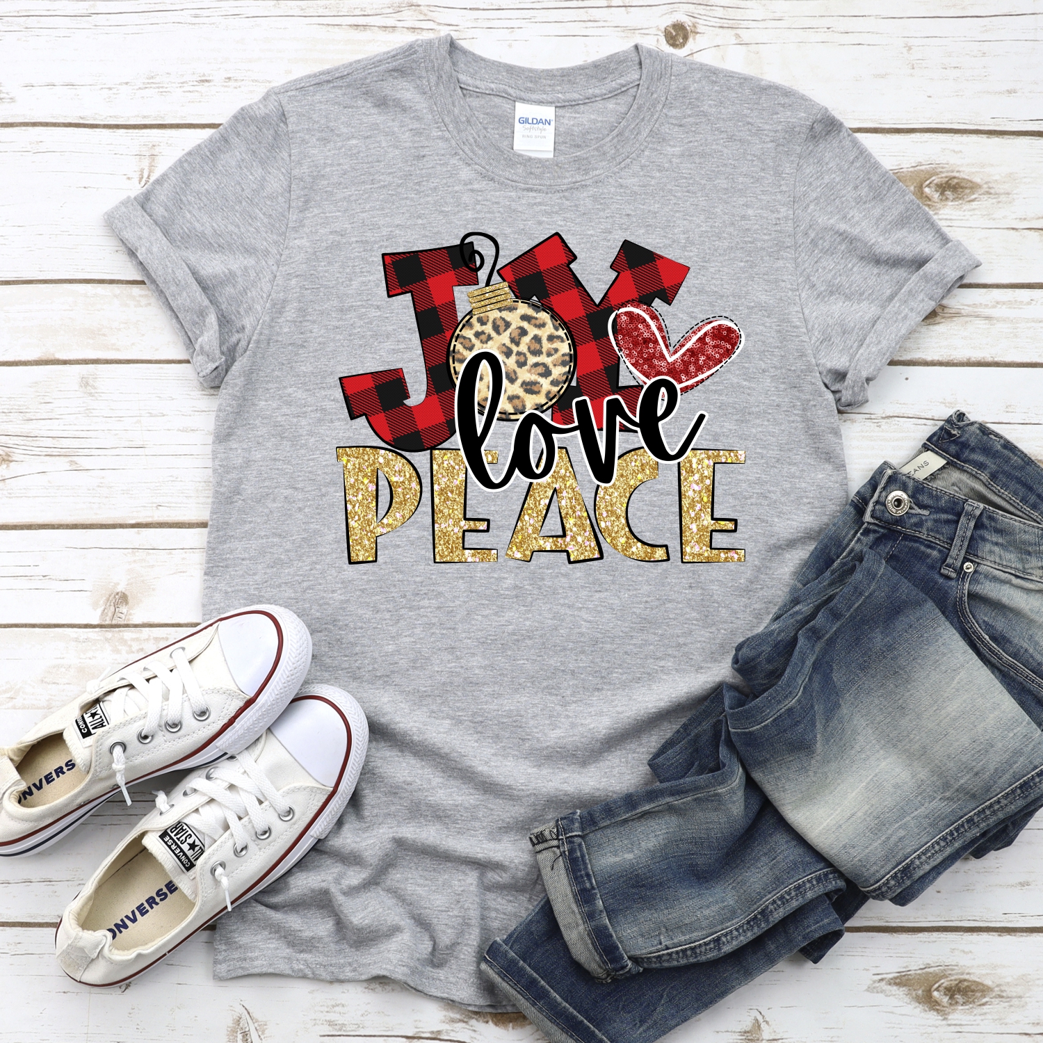 Joy love peace plaid leopard *DTF* Transfer - Image 2