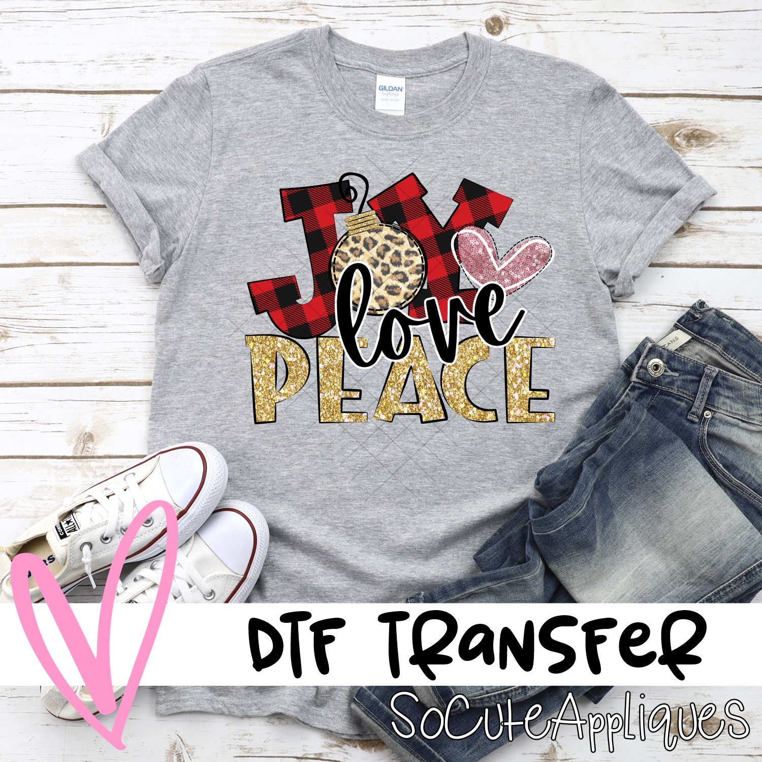 Joy love peace plaid leopard pink heart *DTF* Transfer