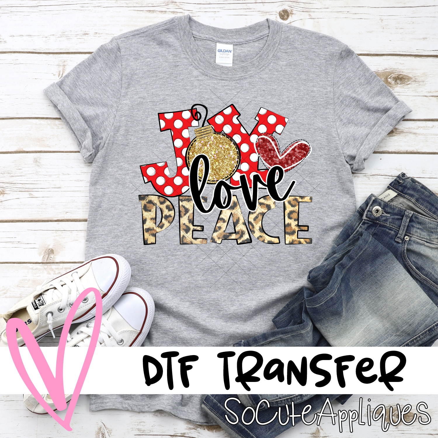 Joy love peace red dot leopard *DTF* Transfer