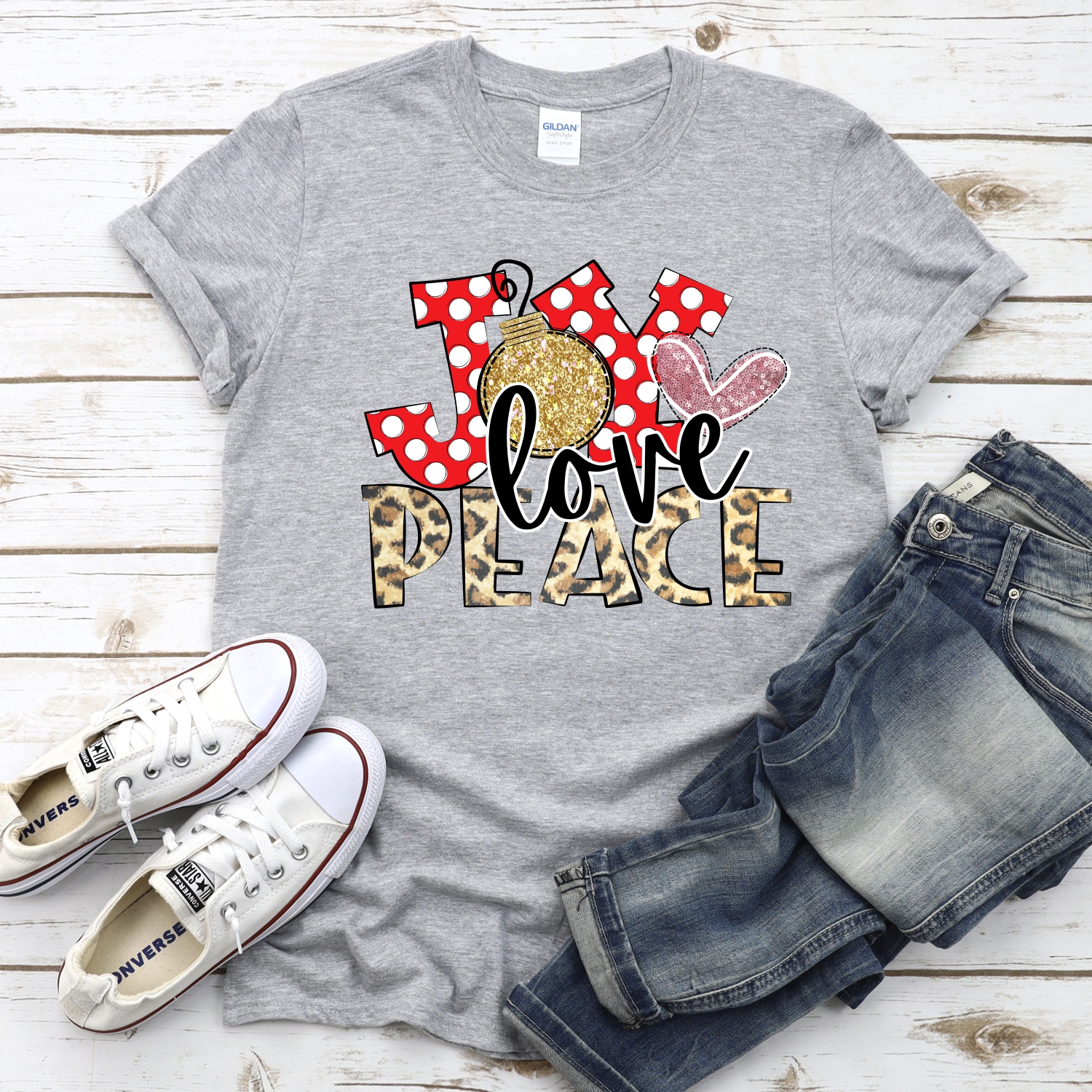 Joy love peace red dot leopard pink heart *DTF* Transfer - Image 2