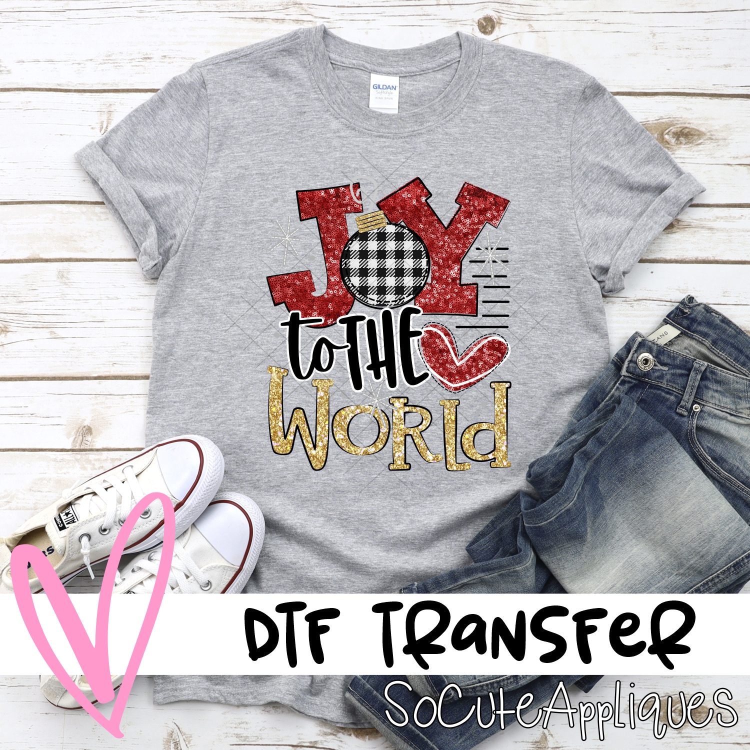Joy to the world red sequin gold *DTF* Transfer