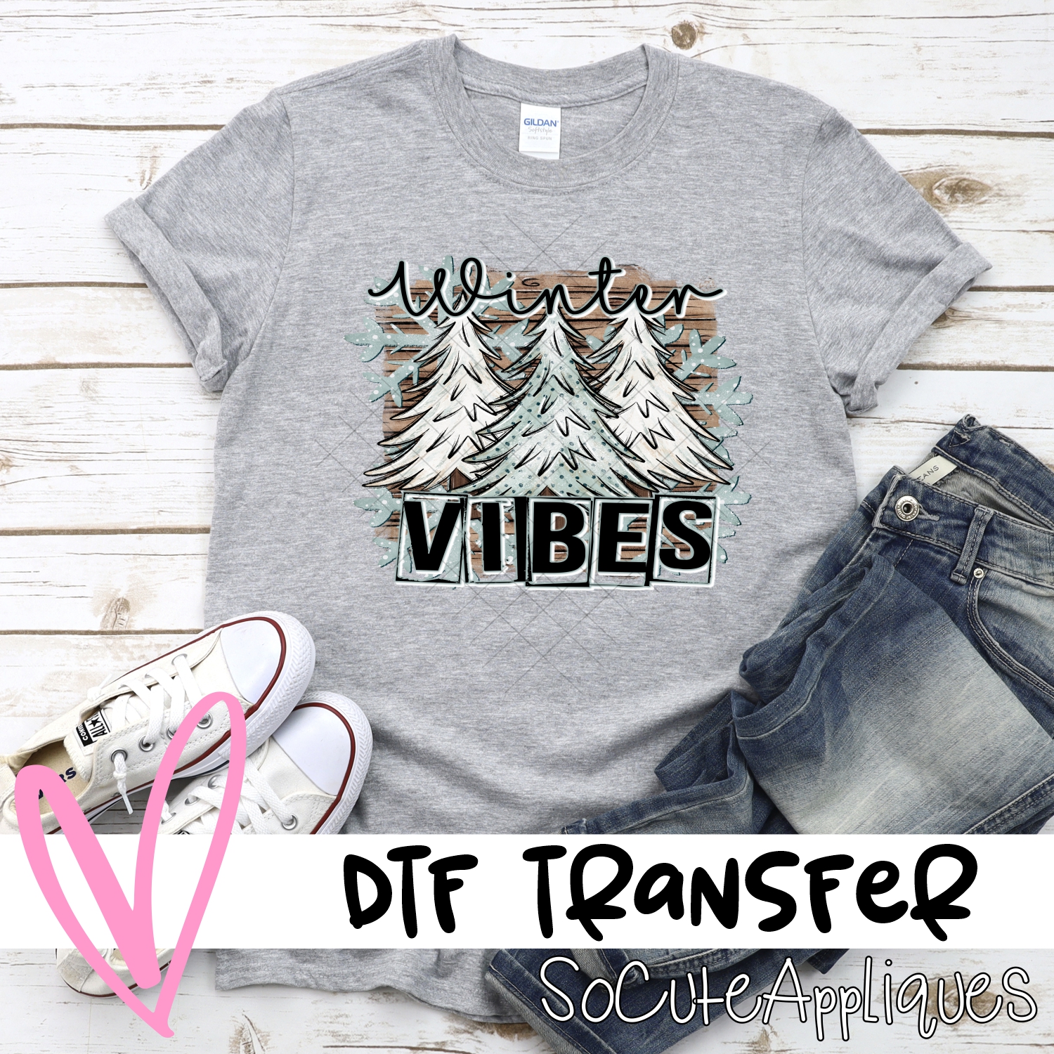 Winter vibes trees on wood *DTF* Transfer