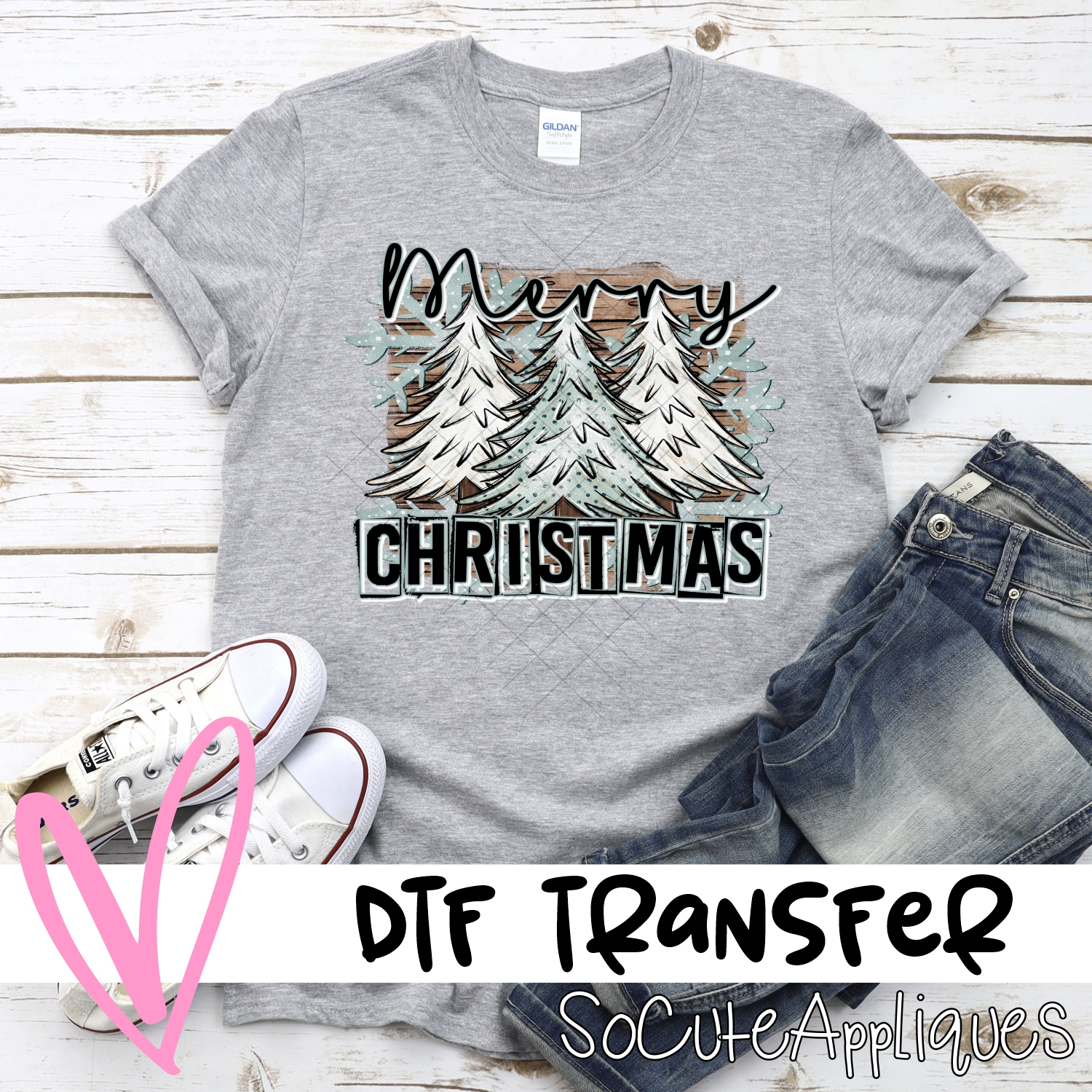 Merry Christmas trees on wood INFO *DTF* Transfer