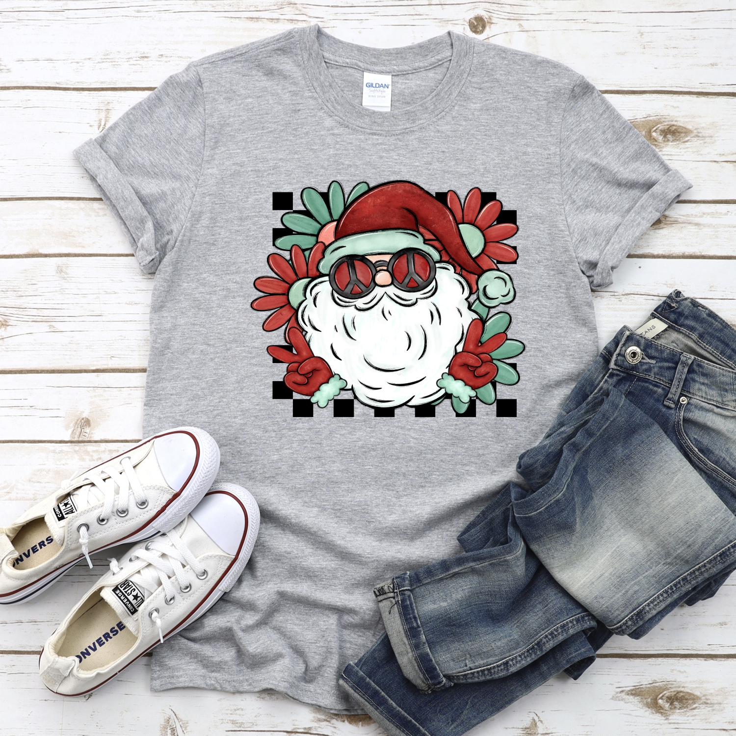 Hippy Santa on black check *DTF* Transfer - Image 2