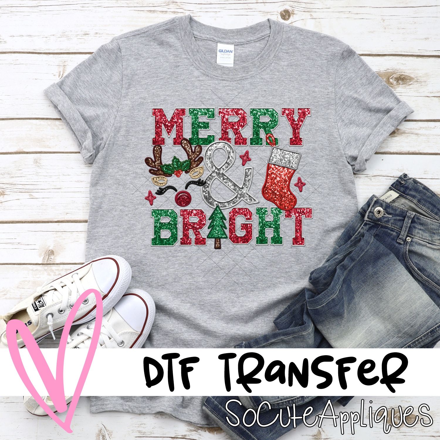 Merry and bright sequin *DTF* Transfer