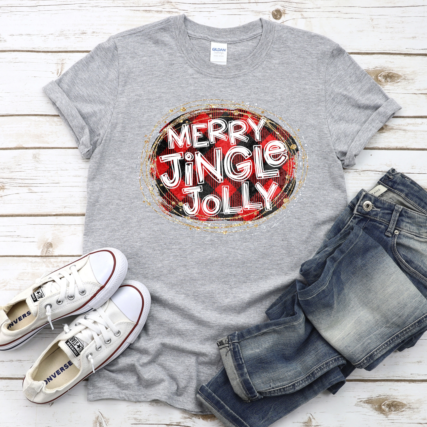 Merry jingle jolly on red plaid *DTF* Transfer - Image 2