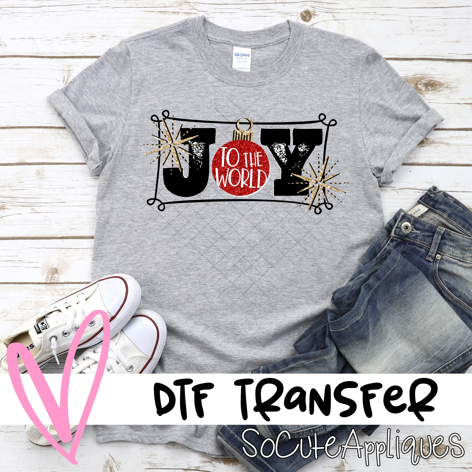 Joy to the world red glitter ball *DTF* Transfer