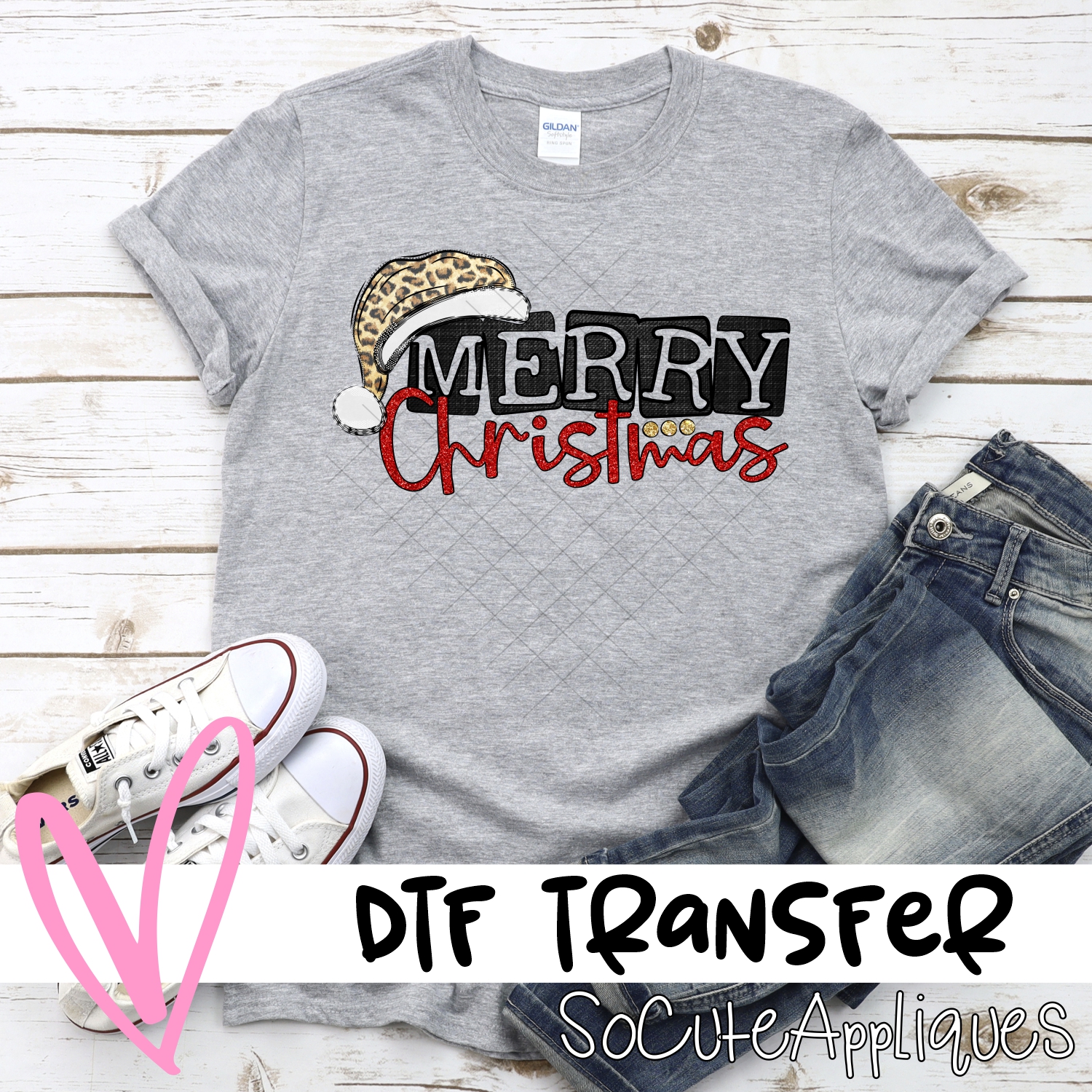 Merry Christmas blocks leopard hat *DTF* Transfer