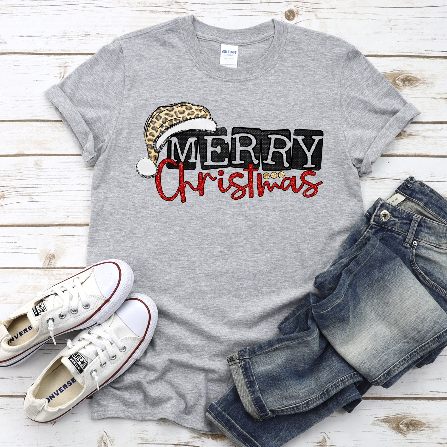 Merry Christmas blocks leopard hat *DTF* Transfer - Image 2