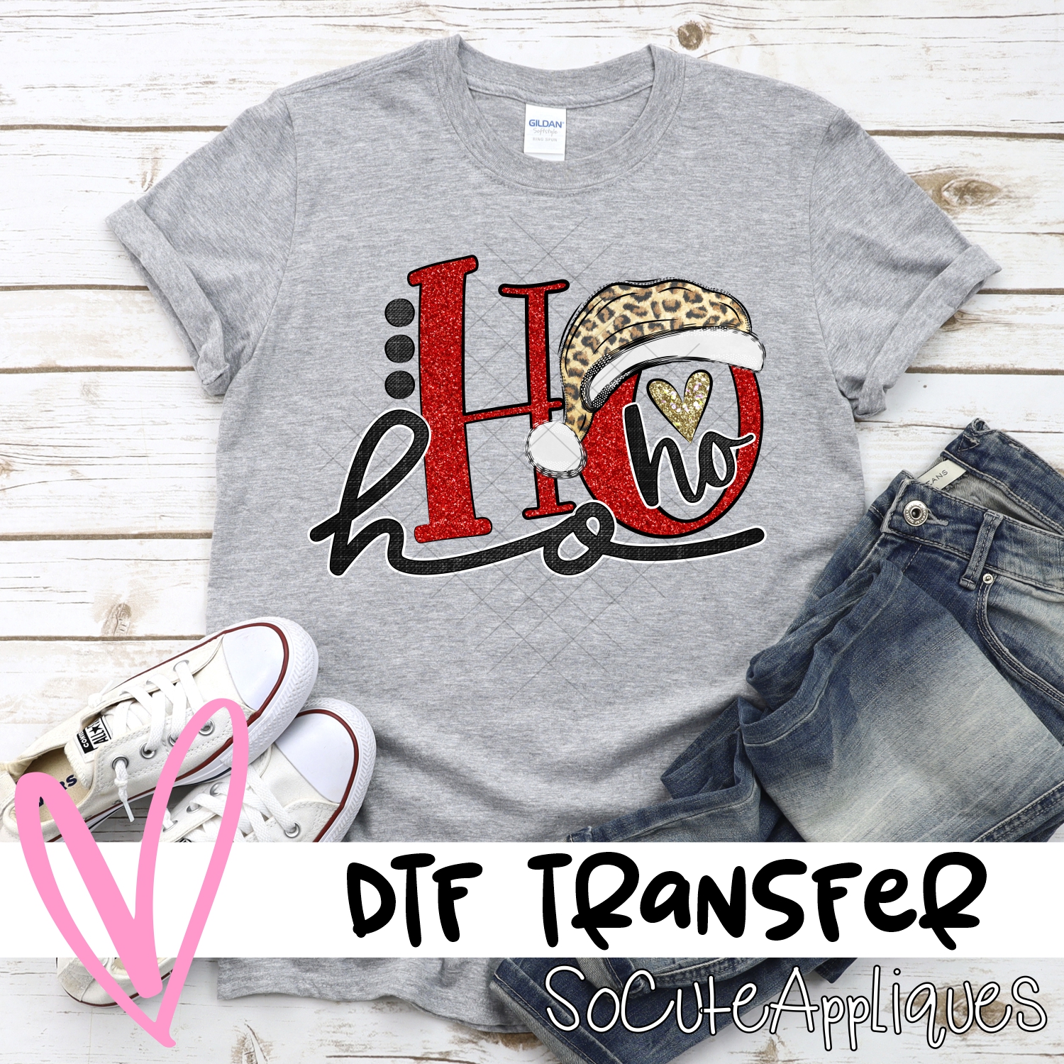 Ho ho ho red glitter leopard hat *DTF* Transfer