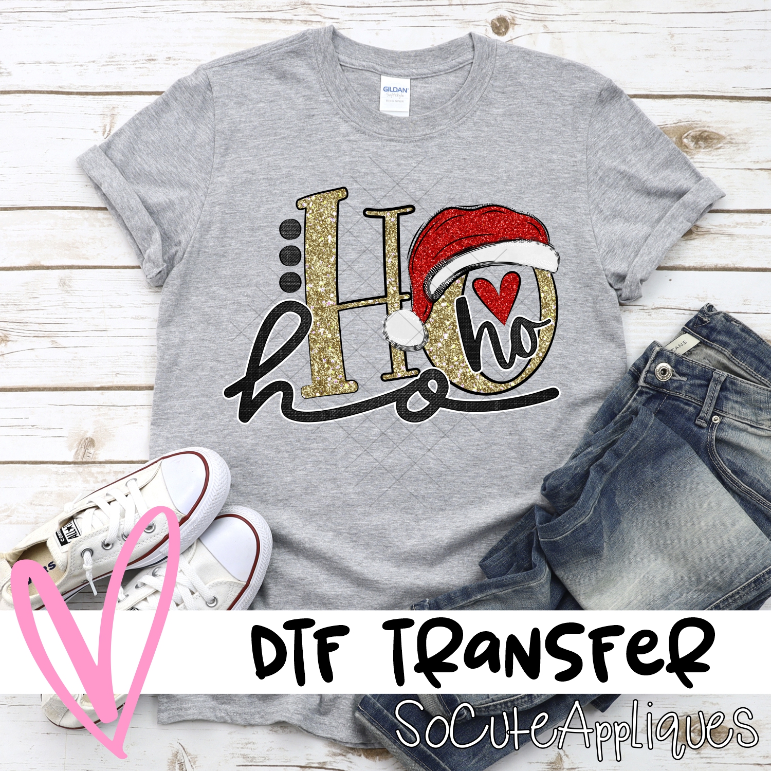 Ho ho ho gold glitter red hat *DTF* Transfer